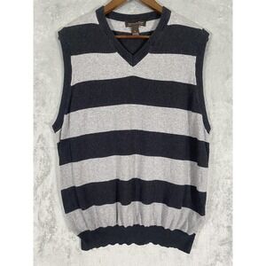 Chatham Road Sweater Vest Mens XL Gray Black Striped Cotton Cashmere Classic‎